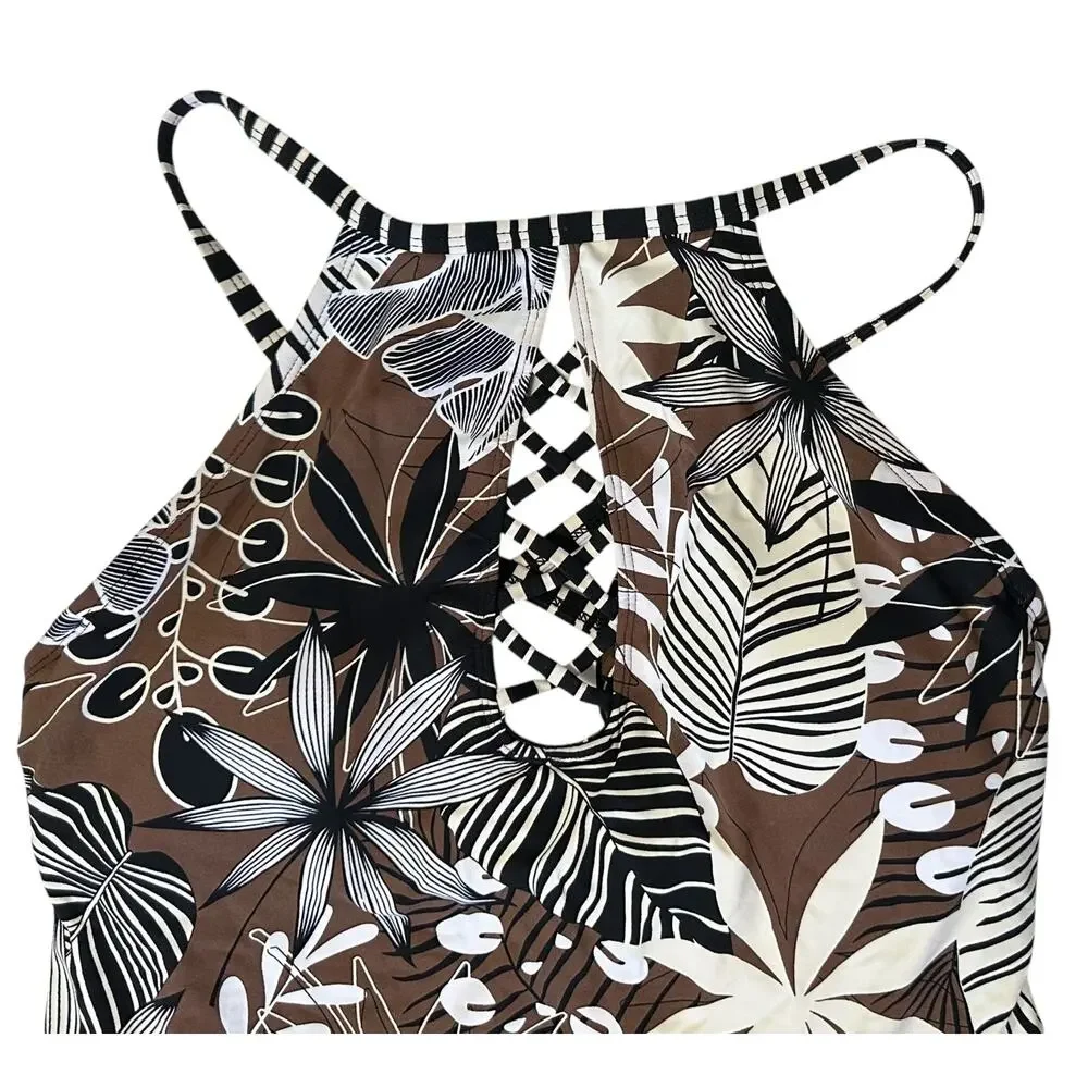NWT Bleu by Rod Beattie Bold Moves Tankini Swim Top Mahogany Size 6